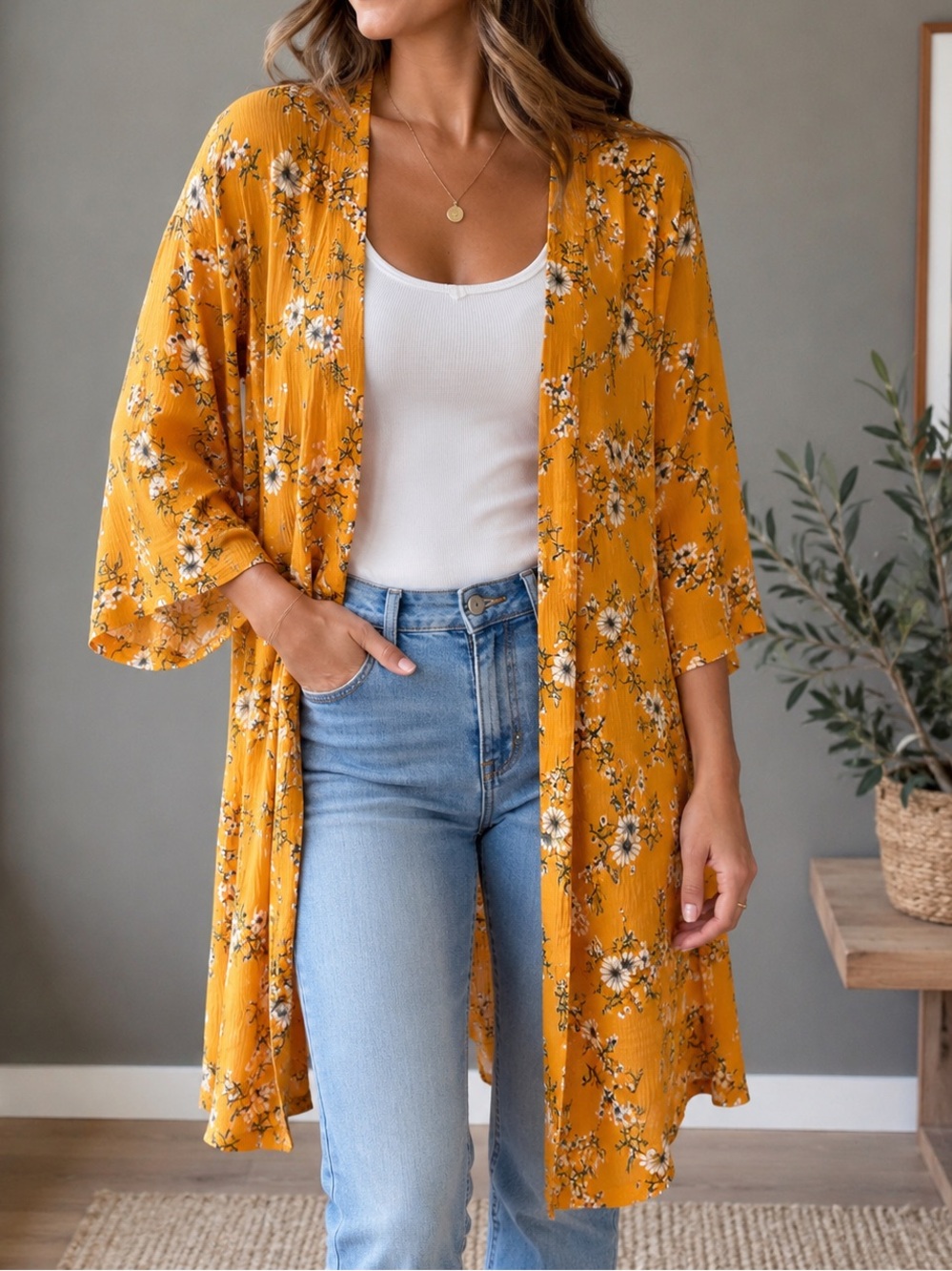CLOSE.UP Mustard Floral Kimono Cardigan 🌼
